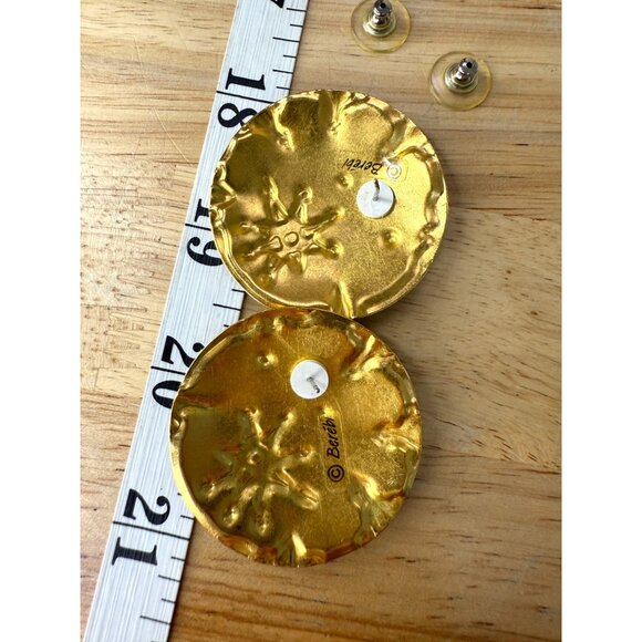 Berebi Black & Gold Circular Enamel Pierced Earrings With Abstract Design - Picture 3 of 10